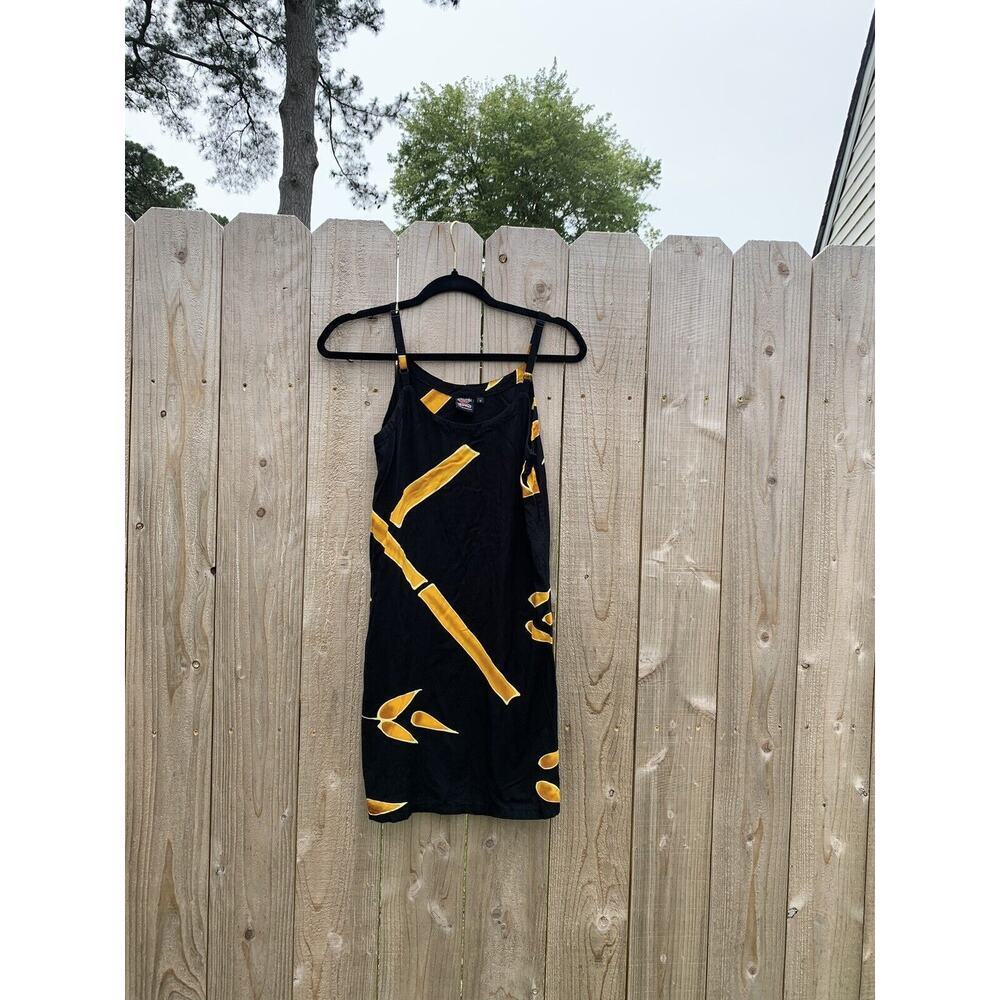 Willy Black Bamboo Shift Dress Small Black Yellow Summer Beach Sundress Spring‎